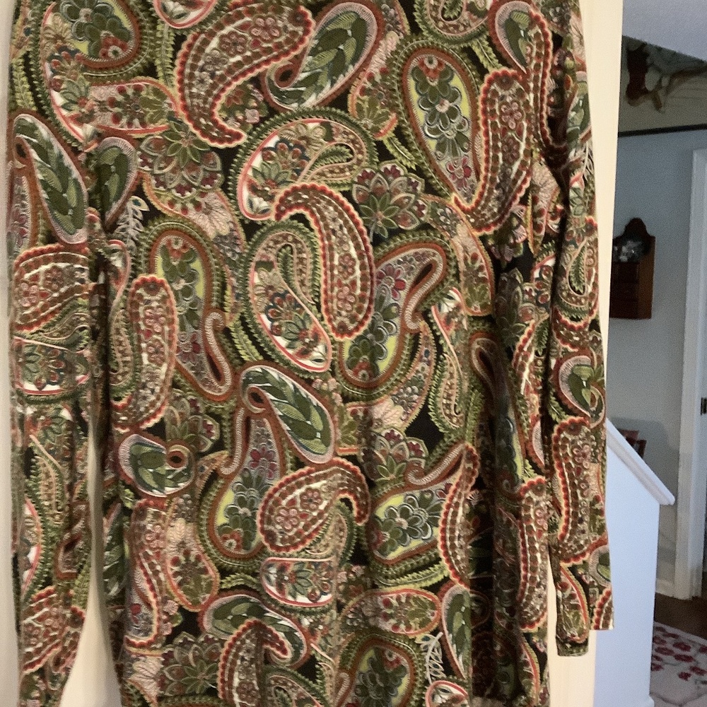 J Jill Paisley Print Long Sleeve Tunic Blouse Size XS Petite Smocked Back